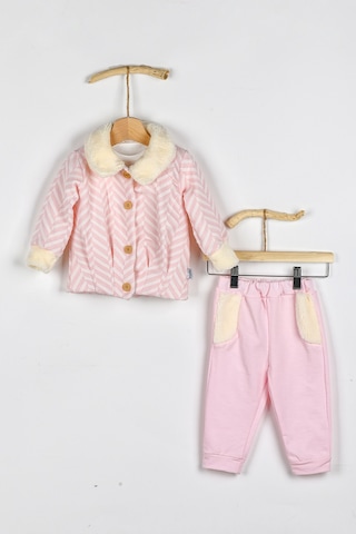 Nono Baby Peluşlu Kız Bebek 3'lü Takım Zıkzak Kumaşlı Pembe