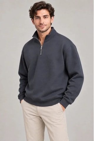 Zennamoda Erkek Üç İplik İçi Şardonlu Dik Yaka Yarım Fermuarlı Kışlık Sweatshirt - Füme