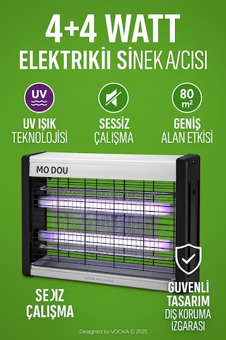 Sinek Öldürücü 4+4w Uv Işıklı Büyük Boy Elektrikli Sinek Avcısı Sessiz Ve Etkili Böcek Öldürücü Ciha