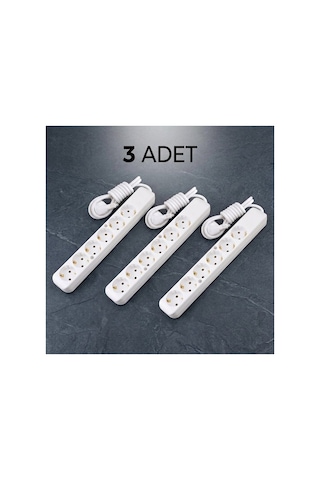 3 Adet--6'lı Topraklı Grup Priz 2 Metre Kablolu - Çoklu Uzatmalı Priz Seti 3x1 Mm² Yumuşak Ttr Kablo Beyaz Uzatma Kablosu,çoklu Priz 0