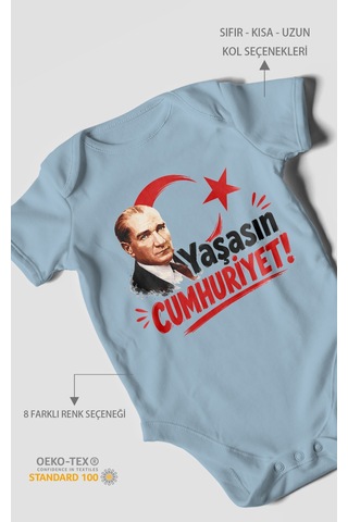 Morivokids Yaşasın Cumhuriyet Kısa Kollu Bebek Body %100 Pamuk Bebe Mavisi
