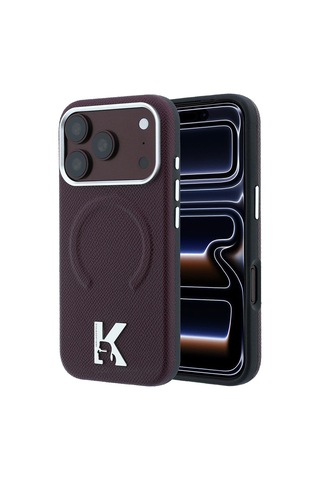 Apple iPhone Uyumlu 18 Pro Kılıf Karl Lagerfeld Lisanslı M-safeli Khead Metal Logolu Pu Grained Deri Kapak Bordo
