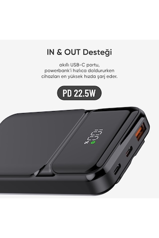 Snp-3006 10.000 Mah Hızlı Şarj Led Göstergeli Powerbank 3in1 Dahili Kablolu Powerbank Çoklu Giriş Siyah