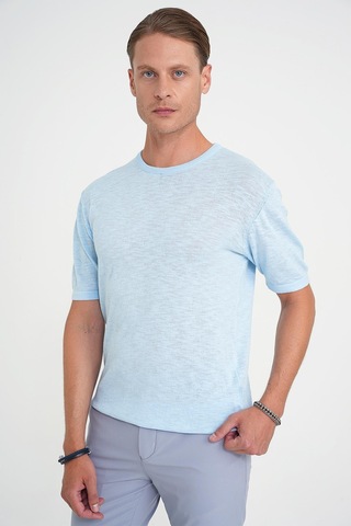 Efor Comfort Fit Bisiklet Yaka Kısa Kol Spor Mavi Triko Tr 881 Mavi