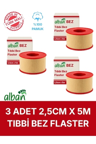Bez Flaster 2,5 Cm X 5 M, 3 Kutulu Set, Pamuklu Medikal Sabitleme Bandı Tekli Rulo