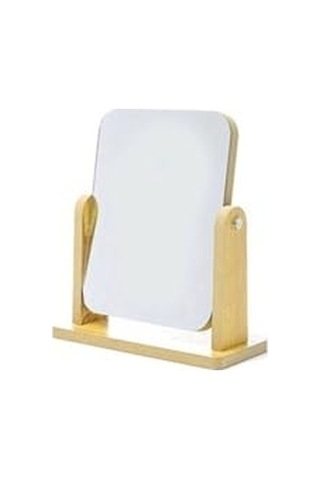 Masaüstü Standlı Makyaj Aynası 18x13cm Masaüstü Ayna Ahşap Tasarım Ayna Açık Bej