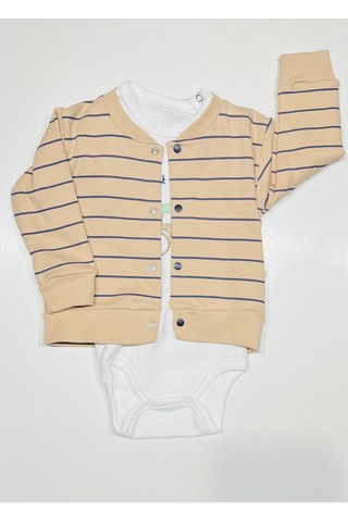 Erkek Bebek Araba Baskılı Pamuklu 3 Lü Takım Açık Bej Açık Bej