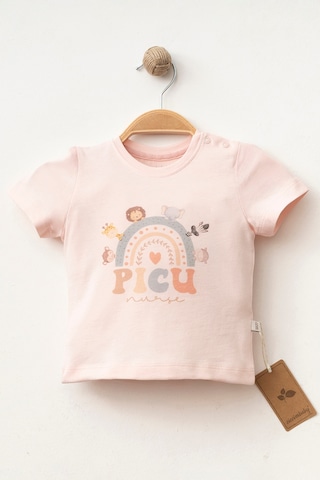 %100 Pamuklu Picu T-shirt Pembe