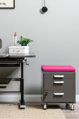 Creo Mobili Çekmeceli Kilitli Tekerlekli Vega Keson, Oturulabilir Ofis Ve Ev Komodini Antrasit/fuşya