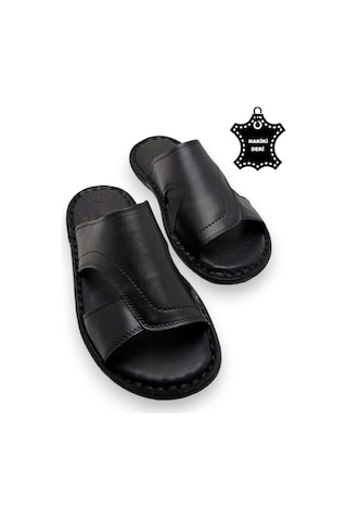 Hakiki Deri Ve Topuk Yastık Sistemli Ortopedik Erkek Terlik 001