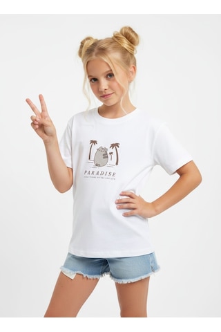 Sea Bubbles Kedi Pusheen Kız Çocuk Tişört St10384 Beyaz