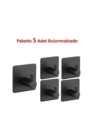 Ardini Kendinden Yapışkanlı Askılık Mat Siyah 01 Pakette 5 Adet Mat Siyah