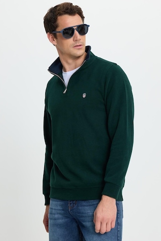 Tudors Erkek Slim Fit Dar Kesim Pamuklu Selanik Kumaş Dik Yaka Yeşil Sweatshirt-41874 Yeşil
