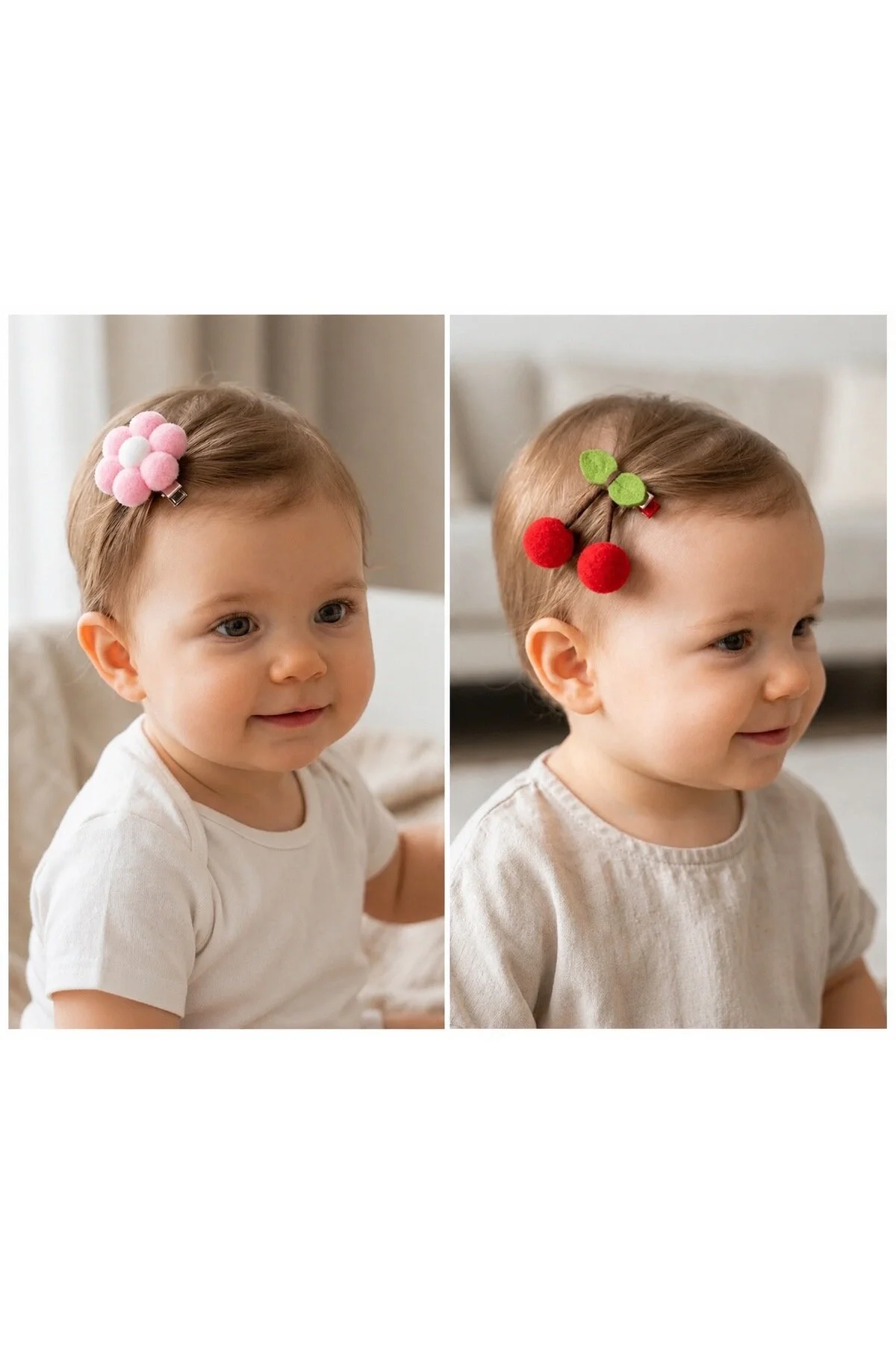 Glory Baby Kız Bebek Kiraz & Papatya Figürlü Klips Toka 4'lü Set Kırmızı - Pembe