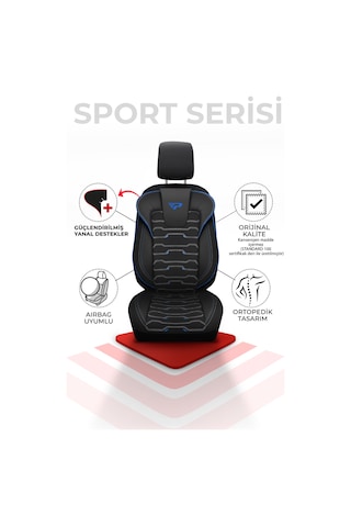 Siyah - Mavi Panda Sport Serisi Jakar Kumaş Oto Koltuk Kılıfı - Tam Set