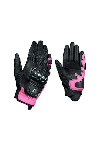 Motosiklet Kadın Eldiveni Carbon Titanium Full Koruma Deri Leather Motorcu Eldiven Pink