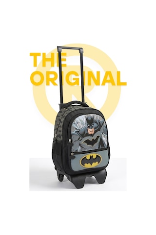 Batman Lisanslı Erkek Çocuk Okul Çantası - Üç Bölmeli Çıkarılabilir Çekçekli Sırt Çantası - Siyah/gri 2026