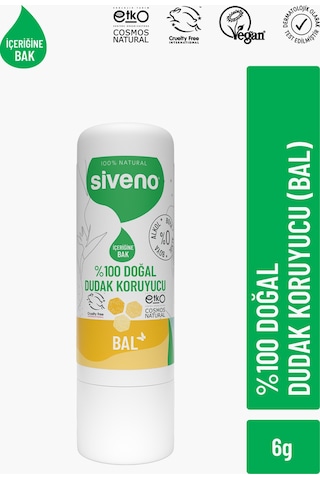 Siveno %100 Doğal Dudak Koruyucu Bal Bitkisel Lip Balm Dudak Kremi Nemlendirici Parlatıcı Onarıcı 6 G