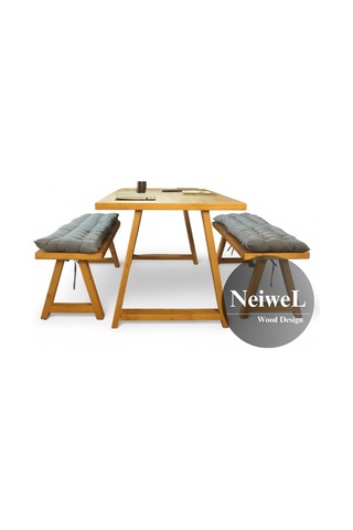 Neiwel Dove Doğal Ahşap Banklı Toplantı Masasıı x 100 x 200 Açık Ceviz