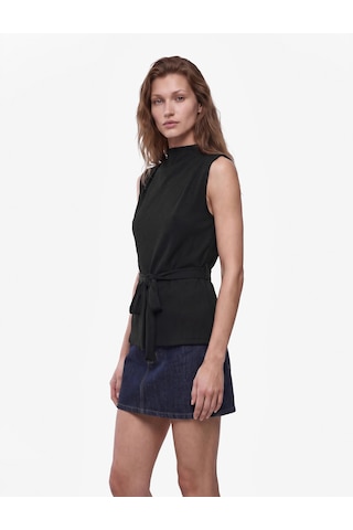Koton Slim Fit Bağlamalı Dik Yaka Kolsuz Likralı Bluz Siyah 7wak10085ek
