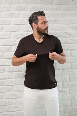 Paul Martin Slimfit Fit Bisiklet Yaka Rayon Kumaş Full Likralı T-shirt Kahverengi