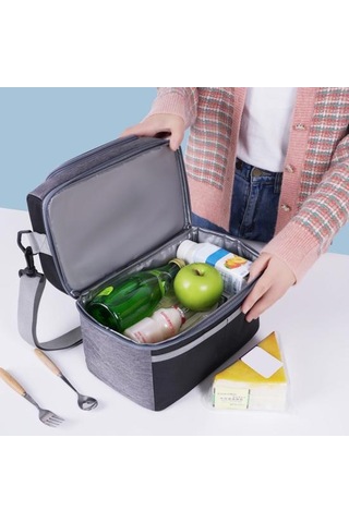 Yalıtımlı Öğle Yemeği Çantası Çift Katlı Öğle Yemeği Tote Büyük Sızdırmaz Genişletilebilir Öğle Yemeği Kutusu Şarap Kırmızısı