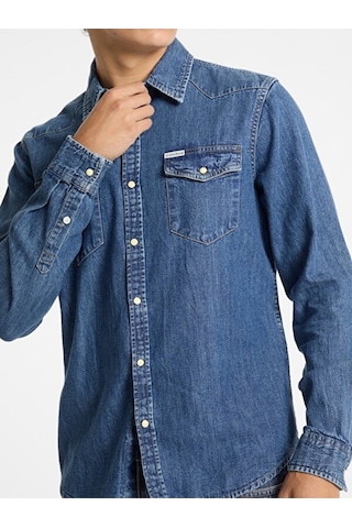 Guess Erkek Mavi Slim Uzun Kol Denim Gömlek Mavi