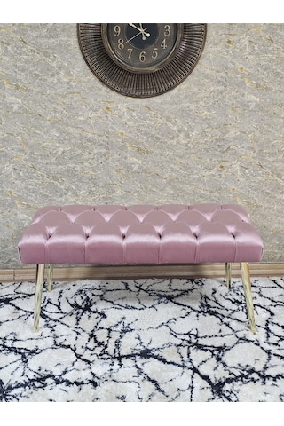 Zafir Gold Kaplama Sivriltme Ayaklı 90 Cm Puf Bench - Puf - Bench - Kasalı Oturak - Oturak - Yatak Ucu Puf Pembe