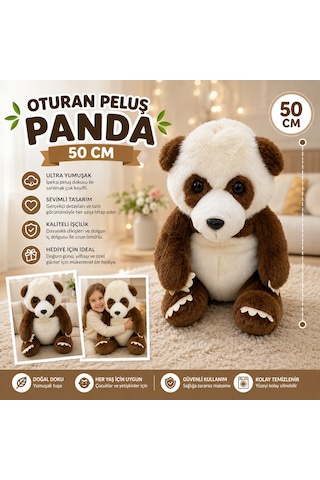 Oyuncak Peluş 50 Cm Oturan Panda Ultra Yumuşak Sevimli Panda Peluş Oyuncak Büyük Boy Kahverengi