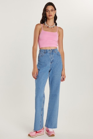 Tudors Kadın Regular Fit Cepli Geniş Paça Mavi Jean Kot Pantolon-34961 Mavi