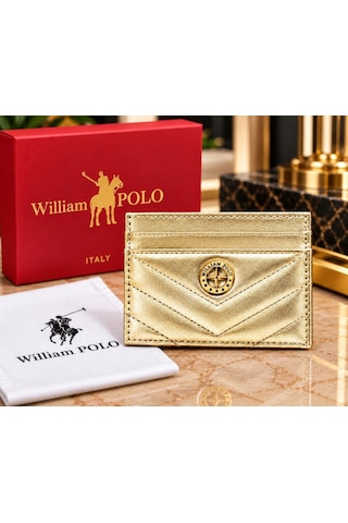 Williampolo Anka Hakiki Deri Unisex Kartlık-ince Tasarım Gold