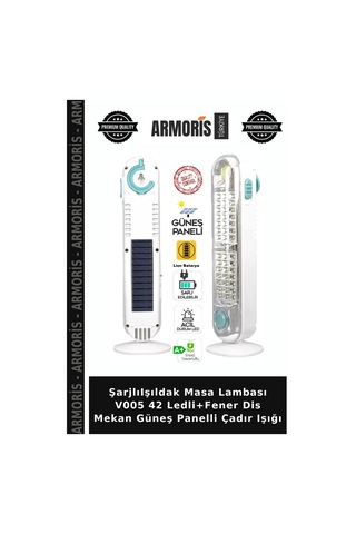 Şarjlıışıldak Masa Lambası V005 42 Ledli+fener Dis Mekan Güneş Panelli Çadır Işığı