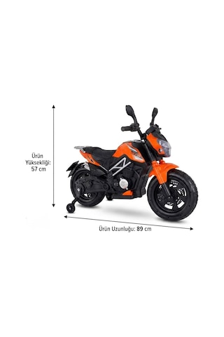 447 Motocross 12v Akülü Motor - Amortisörlü, Mp3 Çalarlı Dijital Akü Göstergeli Motor - Turuncu