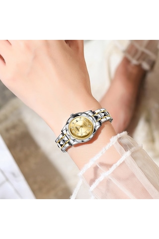 Yashıdun 5064 Şık Kadın Kuvars İzle Çelik Kayış Aydınlık Takvim Bilek Saati - Beyaz Kadran / Gümüş Kayış