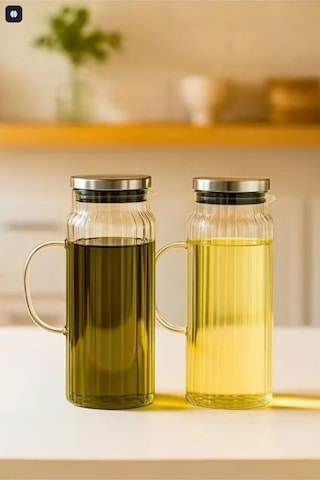 Mermer Stantl Cam Yağlık-sirkelik-sütlük 1500 Ml 2 Adet Çelik Vakumlu Kapak Borosilikat Sürahi- Şeffaf
