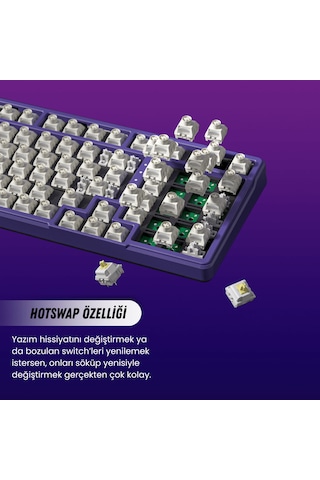 Furycube K99 Pro Mekanik Klavye - Rgb, Hotswap, Kablosuz, Mac/Windows Uyumlu, Mor