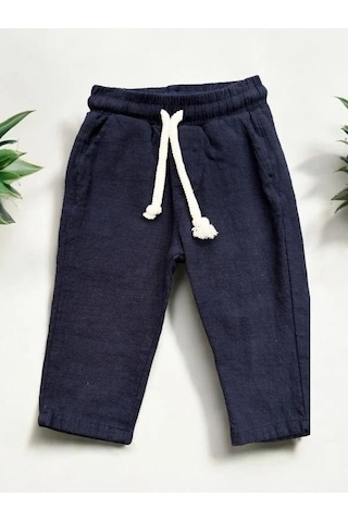 Nanica Kids Erkek Bebek Keten Beli Lastikli Bol Paçalı Pantolon-14077 Lacivert
