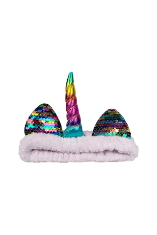 Unicorn Peluş Bandana Makyaj Saç Bandı Lila Gökkuşağı Boynuzlu Beyaz