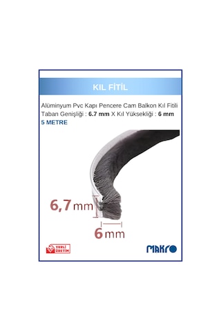 Alüminyum Pvc Kapı Pencere Cam Balkon Kıl Fitili En 6,7mm - Kıl Uzunluğu: 6mm - 5 Metre 5 M