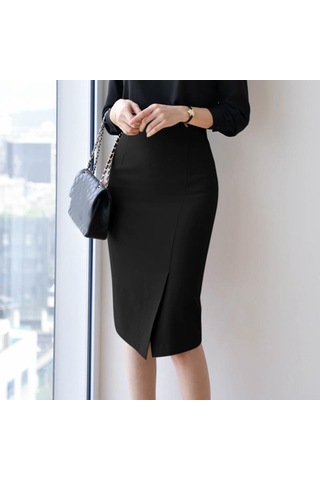 Siyah Zanzea Bayan Günlük Yüksek Bel Yırtmaçlı Kalem Etekler Siyah