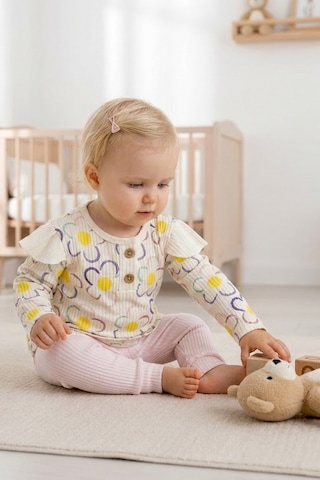 Babymod Çiçek Desenli 100% Pamuk Kız Bebek Pijama Takımı Pembe