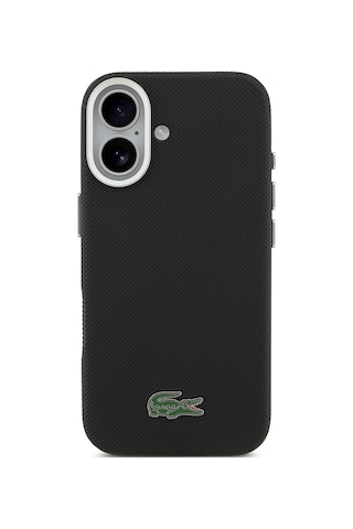 Apple iPhone 17 Kılıf Lacoste Lisanslı M-safe Uyumlu Pvc Pike Desenli İkonik Timsah Logolu Kapak Siyah