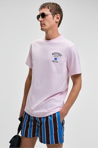 Grimelange SONORA Erkek Baskı Detaylı %100 Organik Pamuk Regular Fit Kısa Kollu Pembe T-Shirt