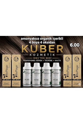 Biomagic 6.00 Koyu Kumral Organik İçerikli Amonyaksız Kalıcı Saç Boyası 4 Boya+ 4 Oksidan