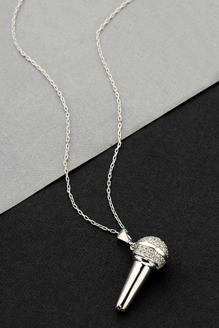 925 Ayar Gümüş Mikrofon Kolye - 23174301 Gümüş