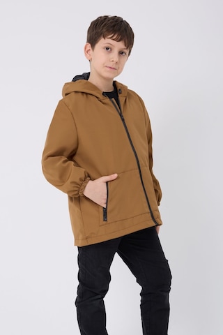 Erkek Çocuk Taba İçi Astarlı Su Ve Rüzgar Geçirmez Kapüşonlu Çift Fermuarlı Cepli Mont Taba