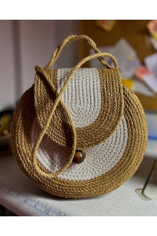 Hasır Çanta, Silindir Çanta, Tasarım Çanta,ekru Hasır El Çantası Hasır