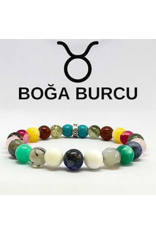 Boğa Burcu Bilekliği 8mm Doğaltaş Bileklik - 15 Cm Çok Renkli