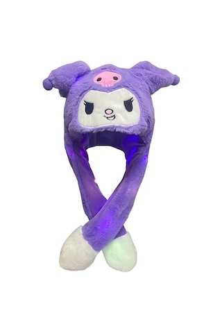 Mj Toys Mor Kulakları Hareket Eden Işıklı Kuromi Şapka Tavşan Şapka Mor