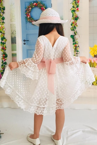 Mnk Baby & Kids Krem Şapkalı Dantelli Kız Çocuk Elbise 001